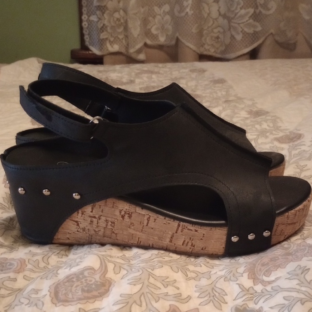 Black Wedge Sandals with gold stud details 8 1/2